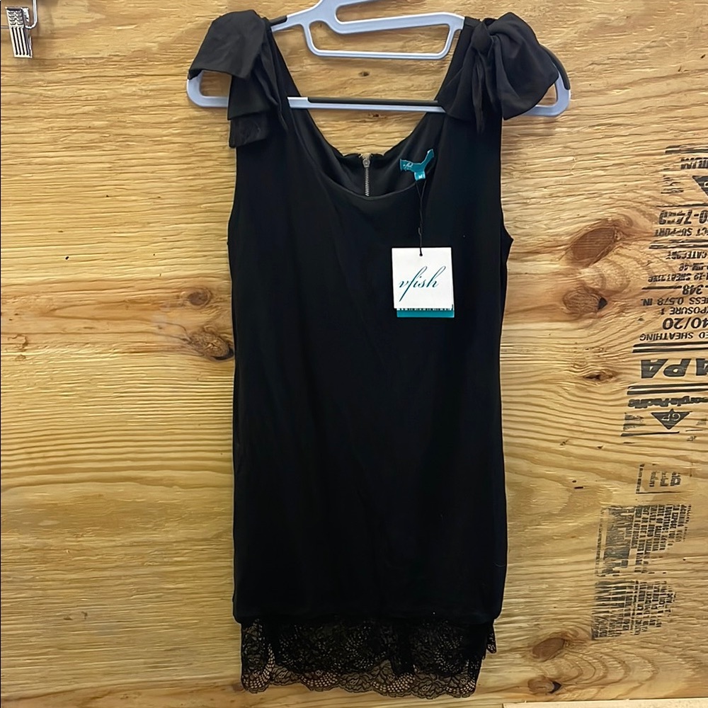 vfish Black Sleeveless Dress with Lace Hem